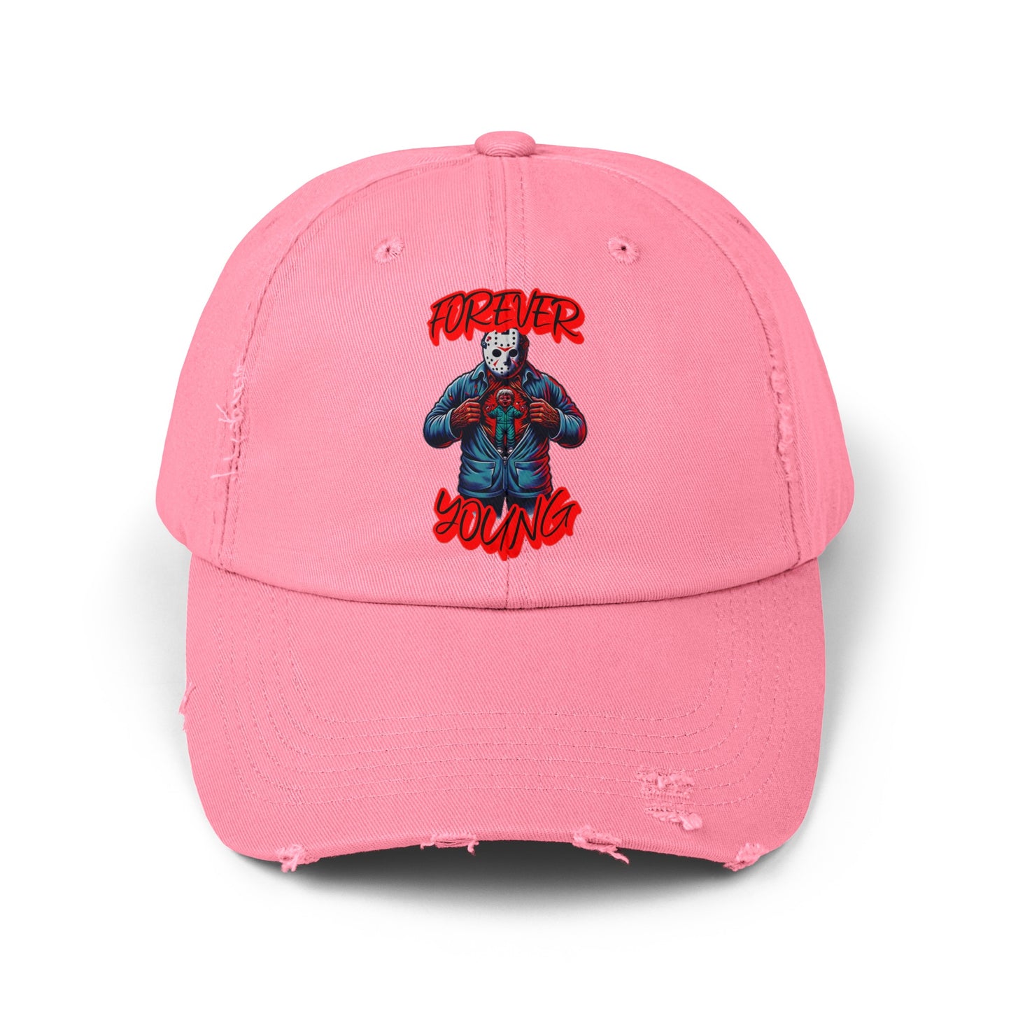 Forever Young Jason With The Mask On Voorhees Friday Horror Fun Unisex Distressed Cap Baseball Hat
