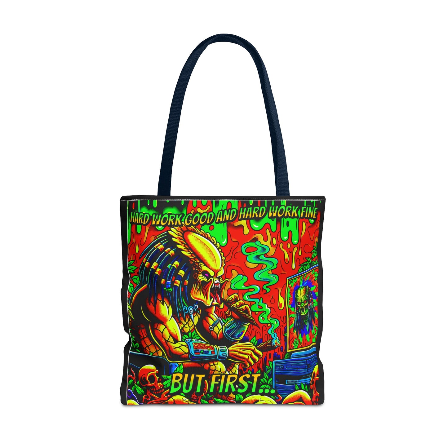 Horradelic Hard Work Good Hard Work Fine Predator Blunt Smoking Horror Fun Travel Carry Tote Bag (AOP)