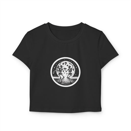 Women's Baby Tee - Skeletons Dancing Under The Full Moon Gothic Shirt