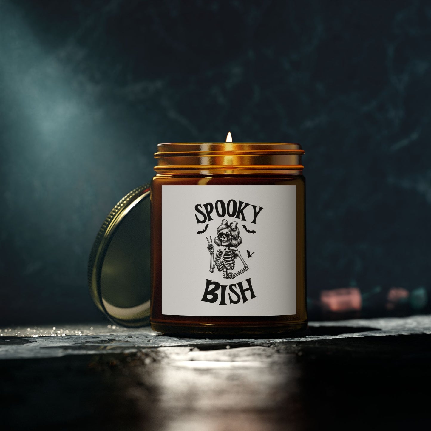 Scented Candle - Spooky Bish Female Skeleton Peace Sign (4oz, 9oz)