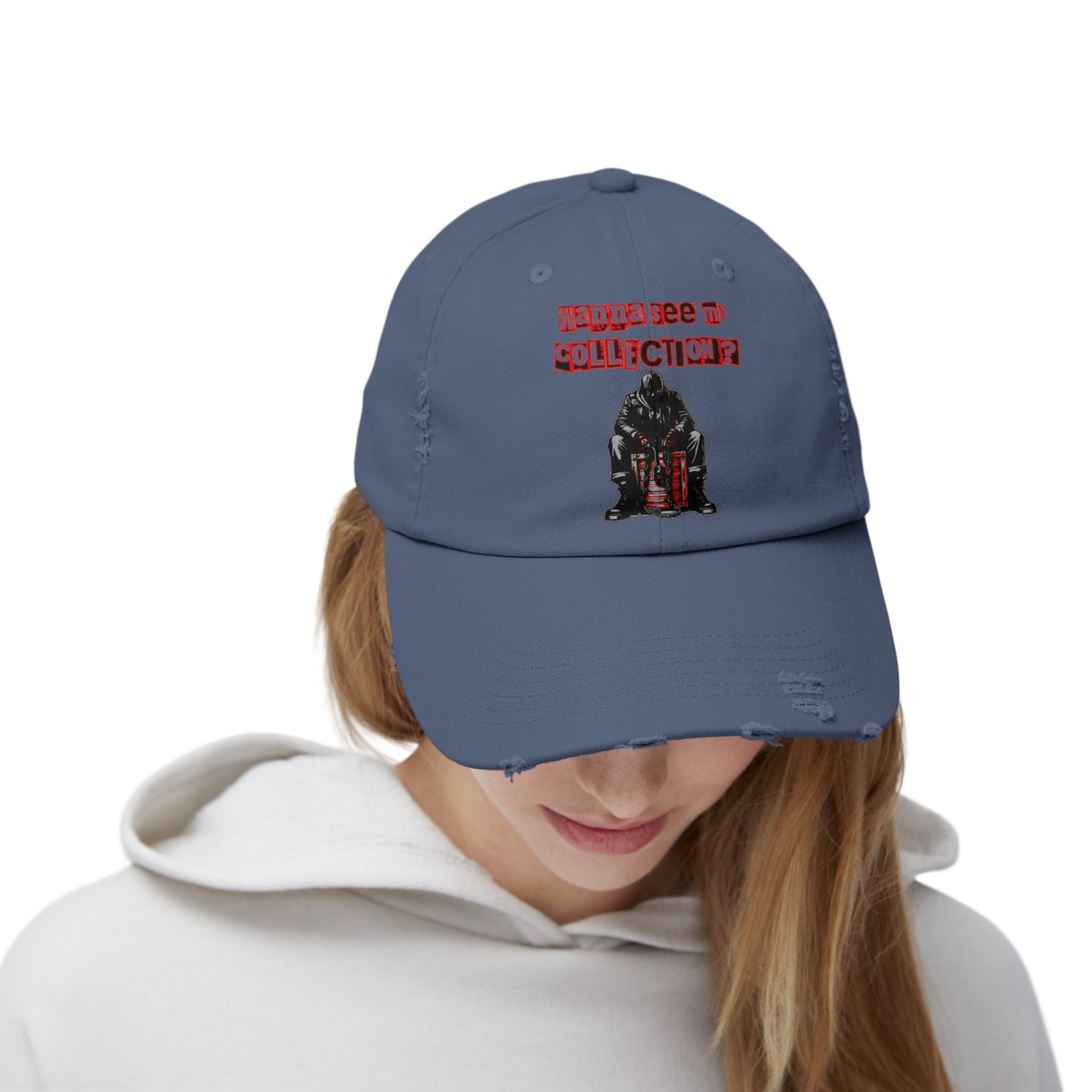 The Collector Inspired Wanna See My Collection Horror Movie Fun Collectors Hat Unisex Distressed Cap