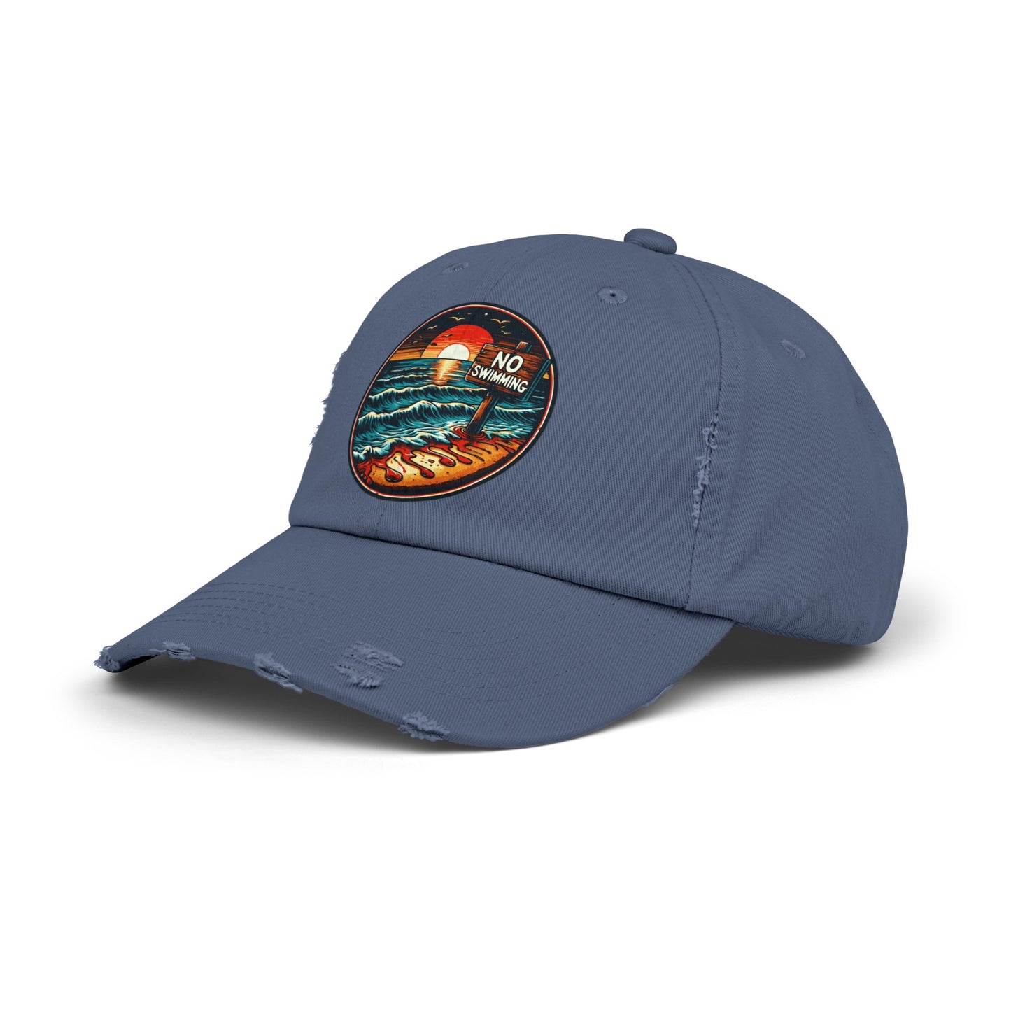 No Swimming Bloody Beach Unisex Distressed Cap Horror Fun Hat Dark Humor