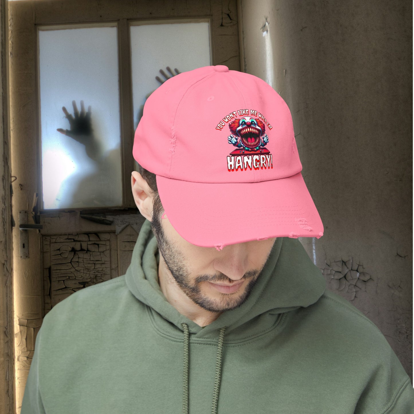 You Wont Like Me When I'm Hangry Killer Clown Unisex Distressed Cap Horror Hat