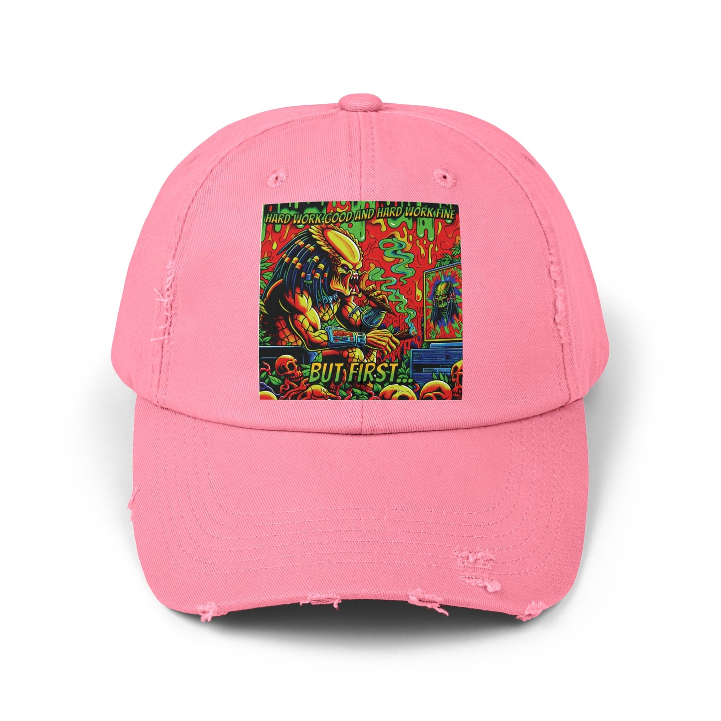 Horradelic Hard Work Good Hard Work Fine Predator Blunt Horror Fun Unisex Distressed Baseball Cap Hat