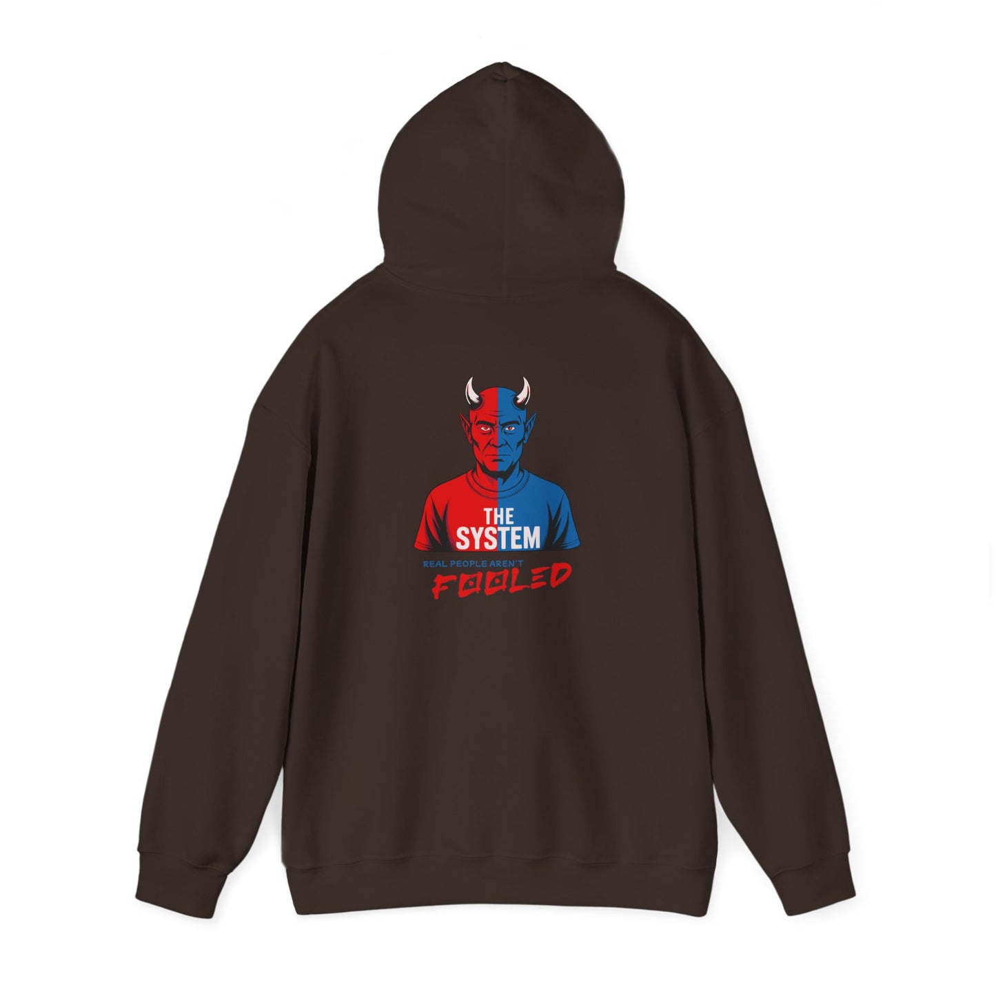 Hooded Sweatshirt - The System - Real People Arent Fooled Red Blue Design