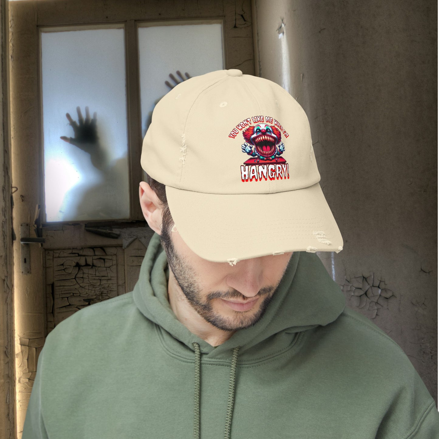 You Wont Like Me When I'm Hangry Killer Clown Unisex Distressed Cap Horror Hat