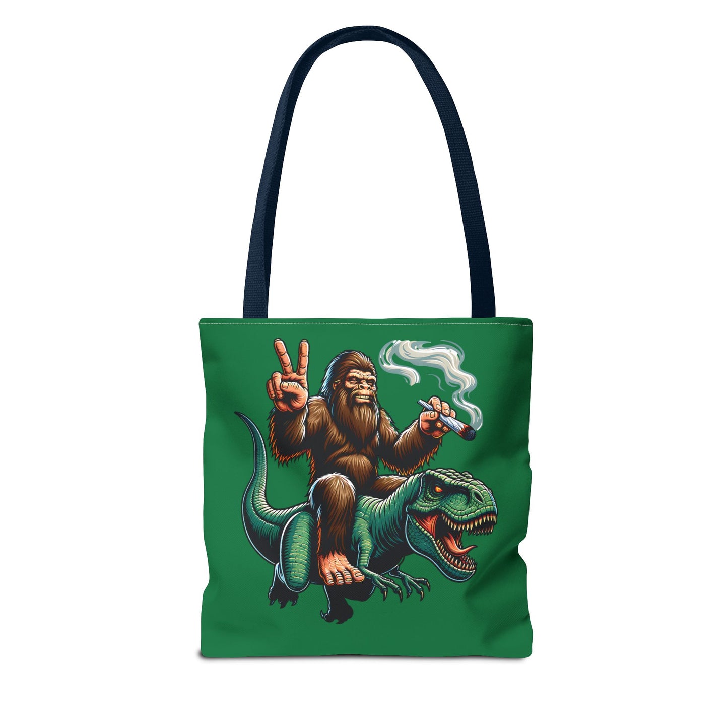 Tote Bag - Bigfoot Riding a T Rex Peace Sign 420 Design