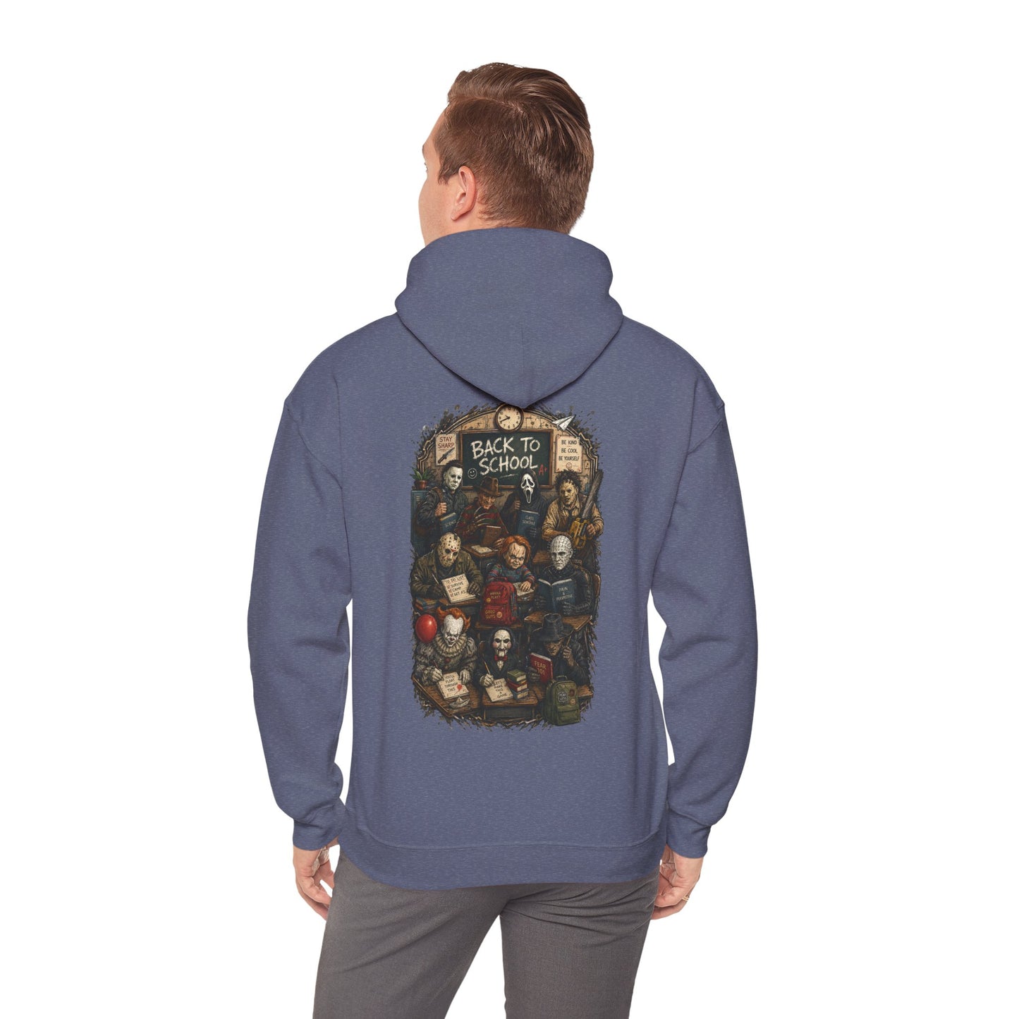 Horror Icons "Back to School" Hoodie — Vintage Movie Villains Graphic Sweatshirt