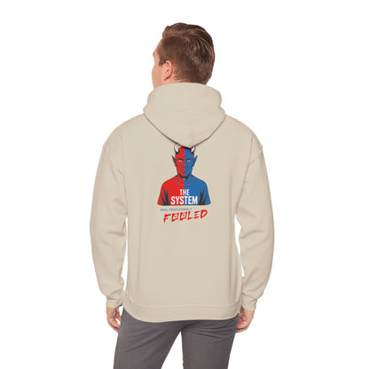 Hooded Sweatshirt - The System - Real People Arent Fooled Red Blue Design