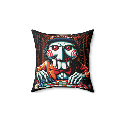 Billy The Puppet Wants To Have A Game Night Saw Inspired Horror Spun Polyester Square Accent Throw Pillow