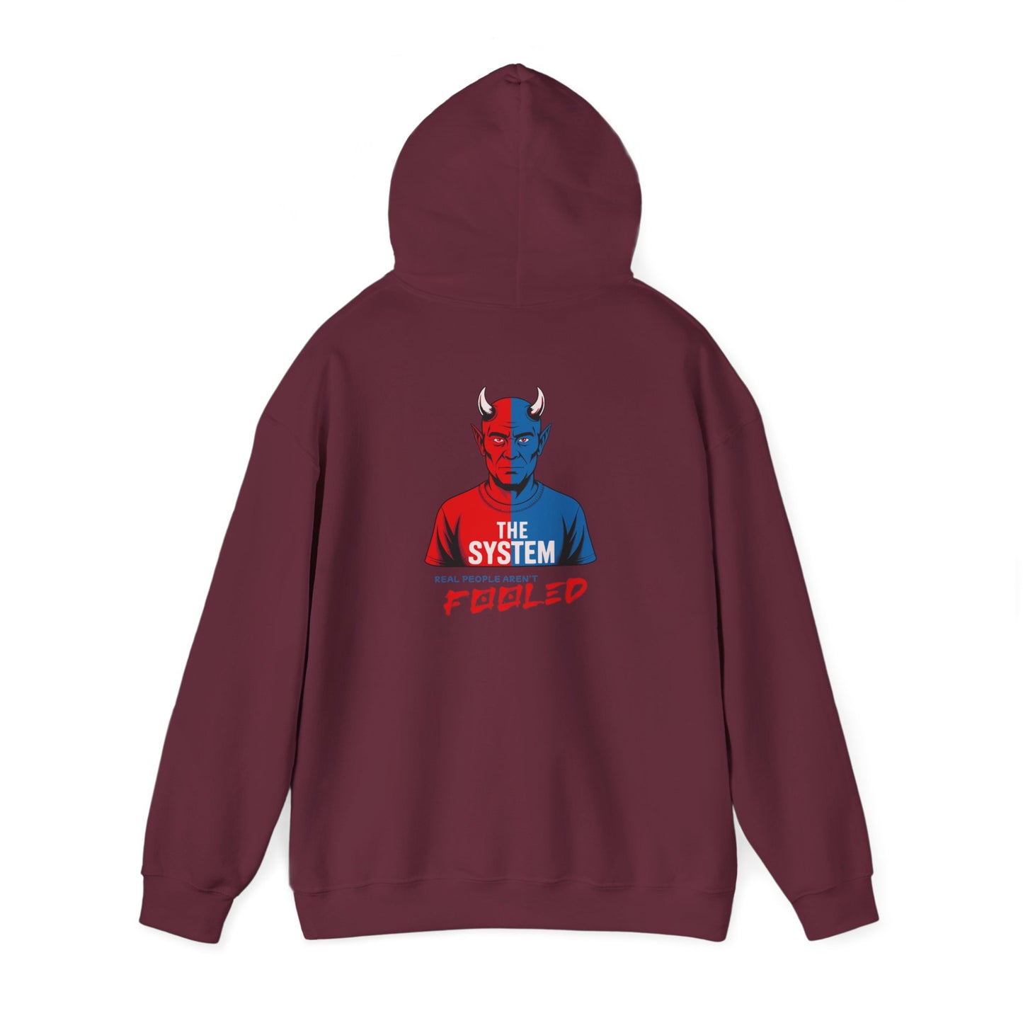 Hooded Sweatshirt - The System - Real People Arent Fooled Red Blue Design
