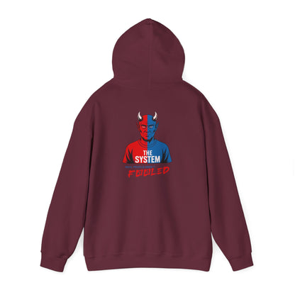 Hooded Sweatshirt - The System - Real People Arent Fooled Red Blue Design