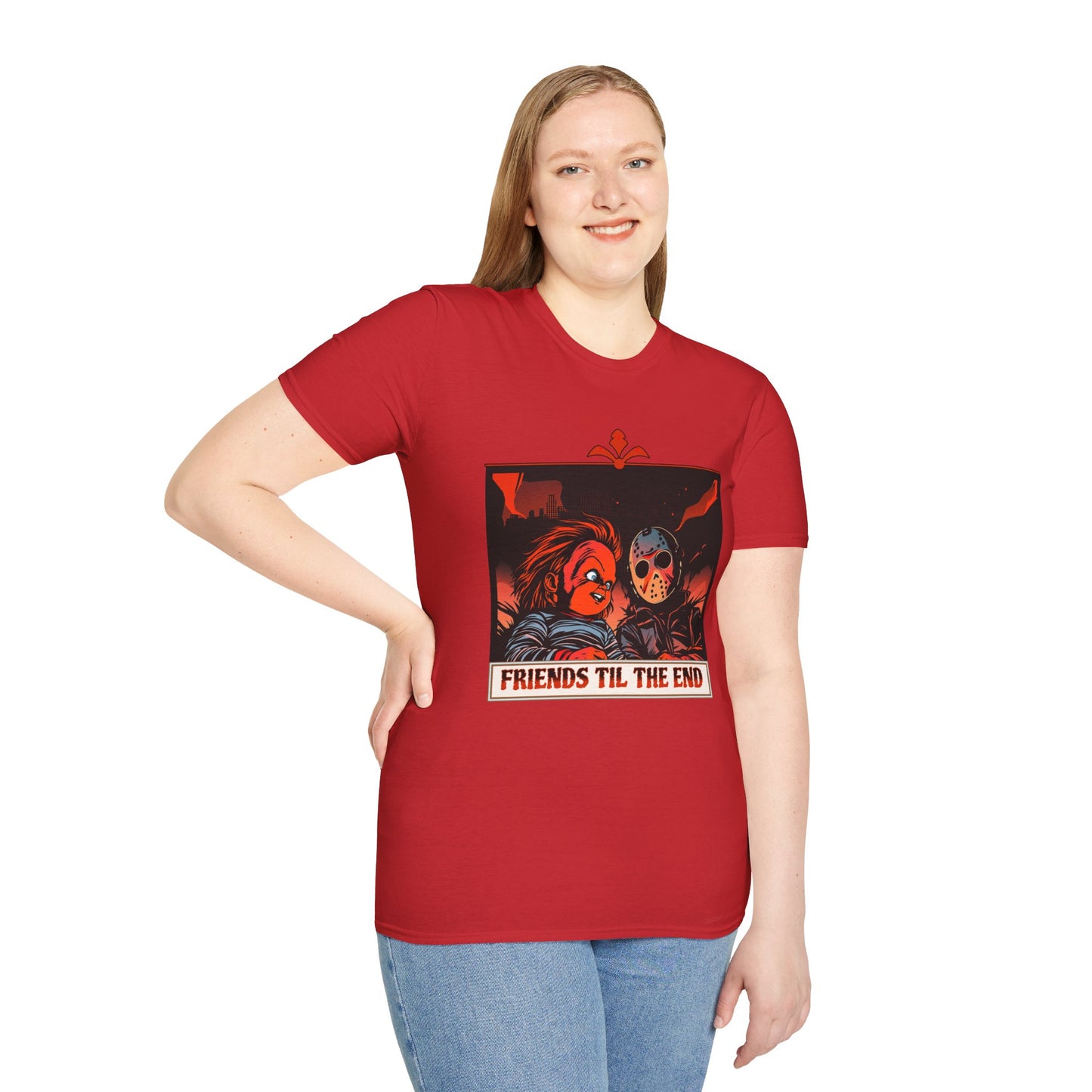 Friends 'Til the End Horror Movie T-Shirt Jason And Chucky Design