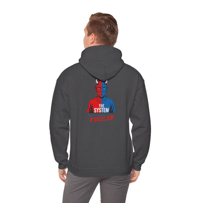 Hooded Sweatshirt - The System - Real People Arent Fooled Red Blue Design