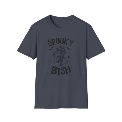 Spooky Bish Skeleton with Sunglasses and Peace Sign Gothic Horror Fun Unisex Softstyle T-Shirt