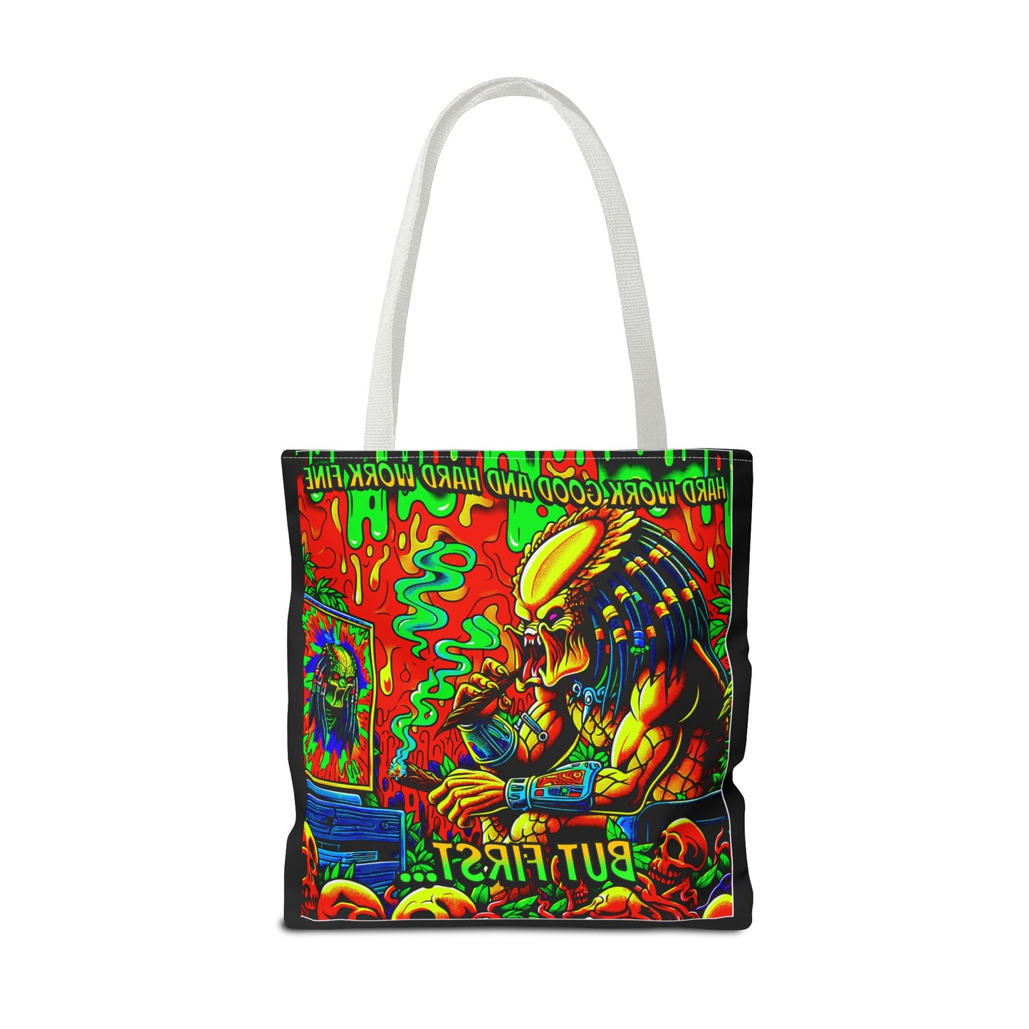 Horradelic Hard Work Good Hard Work Fine Predator Blunt Smoking Horror Fun Travel Carry Tote Bag (AOP)