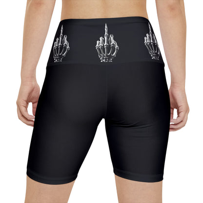 Skeleton Middle Finger Bike Shorts — Women's Gothic Workout Shorts