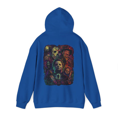 Horror Icons Hoodie — Vintage Slasher Collage Sweatshirt