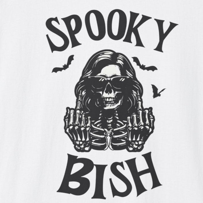 Spooky Bish Skeleton Sunglasses Giving Middle Fingers Gothic Horror Fun Unisex Softstyle T-Shirt