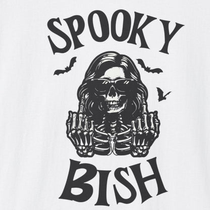 Spooky Bish Skeleton Sunglasses Giving Middle Fingers Gothic Horror Fun Unisex Softstyle T-Shirt