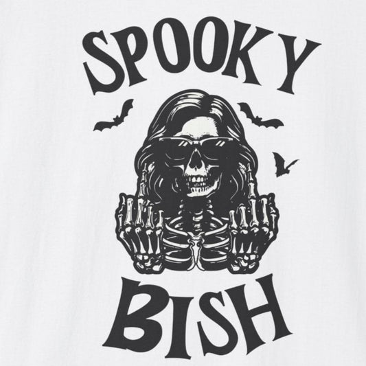 Spooky Bish Skeleton Sunglasses Giving Middle Fingers Gothic Horror Fun Unisex Softstyle T-Shirt