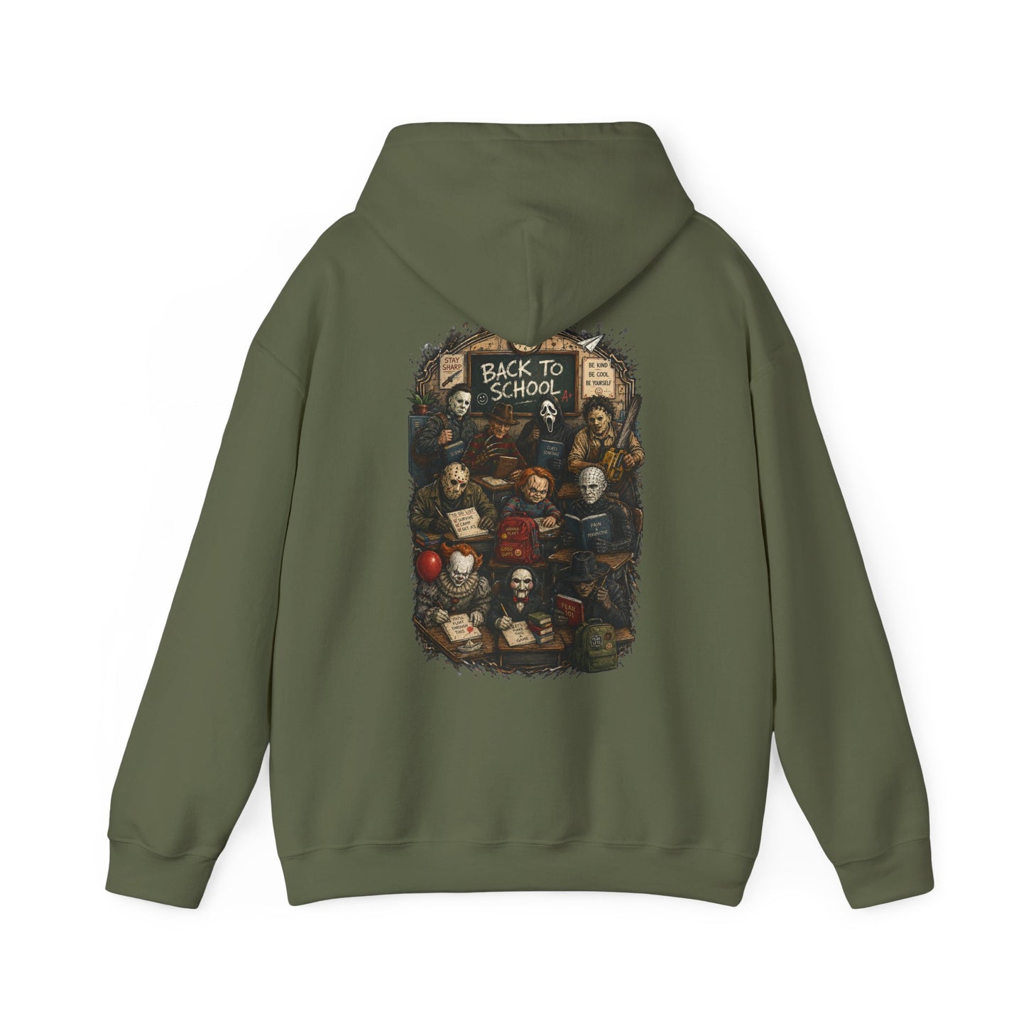 Horror Icons "Back to School" Hoodie — Vintage Movie Villains Graphic Sweatshirt