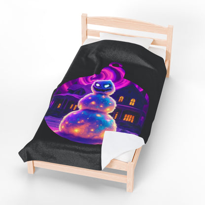 Cosmic Snowman Velveteen Plush Blanket — Glowing Ornament Holiday Throw