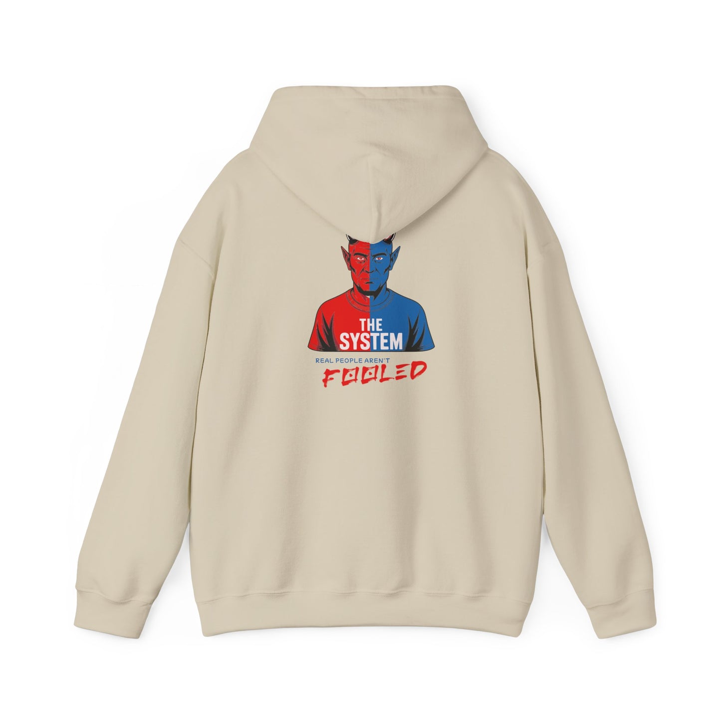 Hooded Sweatshirt - The System - Real People Arent Fooled Red Blue Design