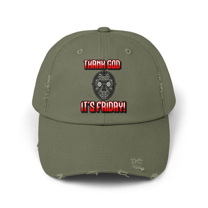 Thank god, It's Friday! TGIF Jason Hockey Mask Horror Fun Hat Unisex Distressed Cap