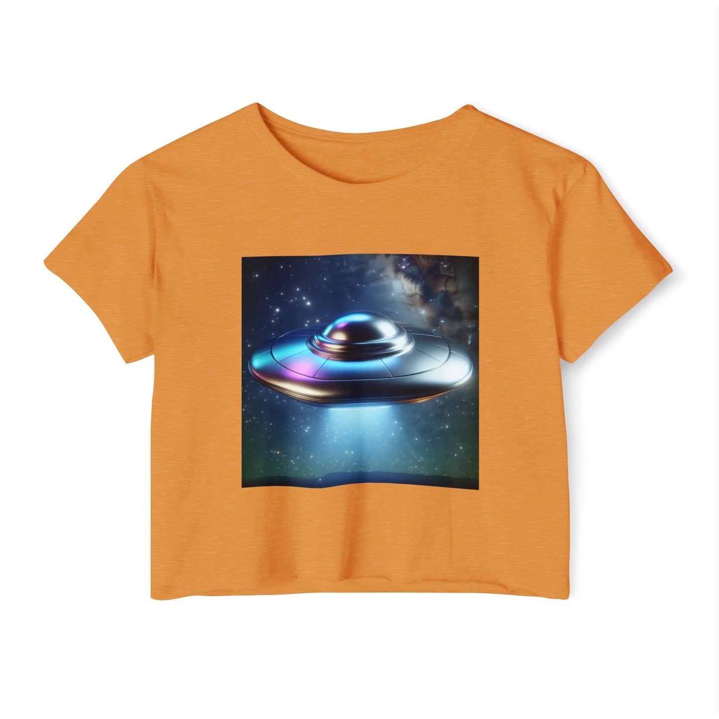 Women's Festival UFO Crop Top - Cosmic Graphic Tee for Music and Art Lovers