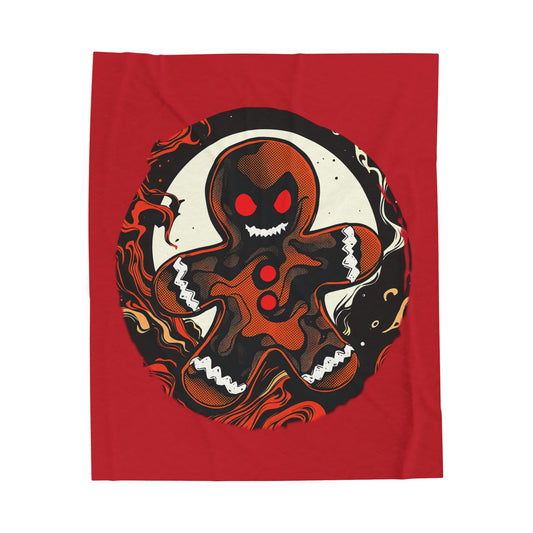 Evil Gingerbread Velveteen Plush Blanket — Spooky Holiday Throw