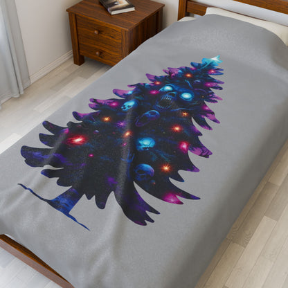 Gothic Neon Skull Christmas Tree Plush Blanket
