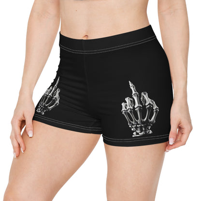Skeleton Middle Finger Women's Athletic Shorts — Edgy Black Gothic