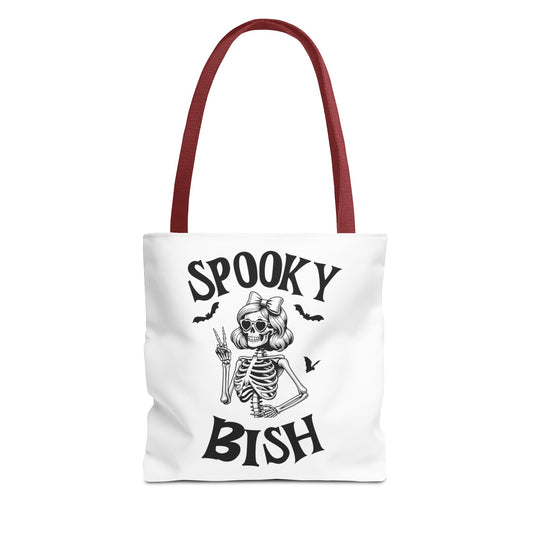 Spooky Bish Skeleton With Sunglasses and Peace Sign Gothic Horror Fun Beach Lunch Carry Tote Bag (AOP)