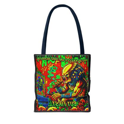 Horradelic Hard Work Good Hard Work Fine Predator Blunt Smoking Horror Fun Travel Carry Tote Bag (AOP)