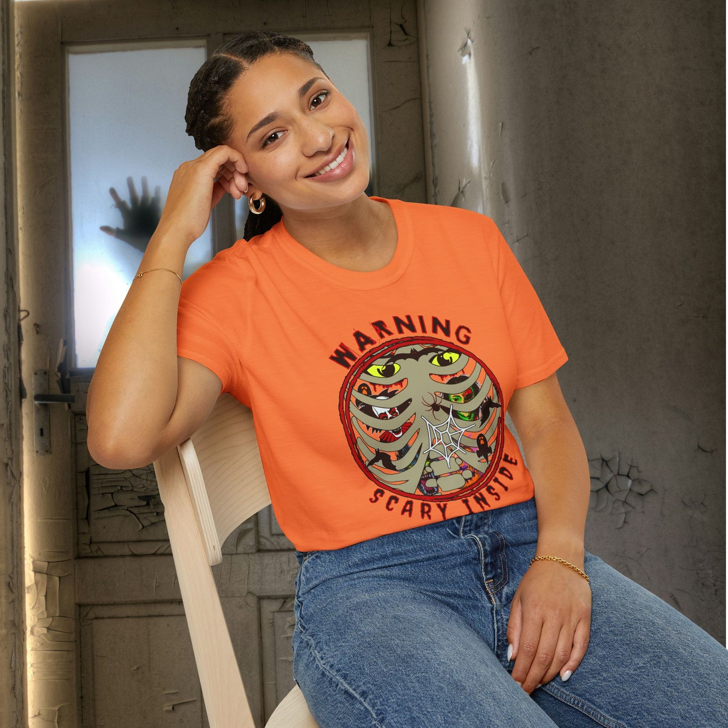 Warning Scary Inside Unisex Softstyle T-Shirt Halloween Party Fun Scary Funny