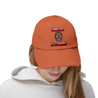 Thank god, It's Friday! TGIF Jason Hockey Mask Horror Fun Hat Unisex Distressed Cap