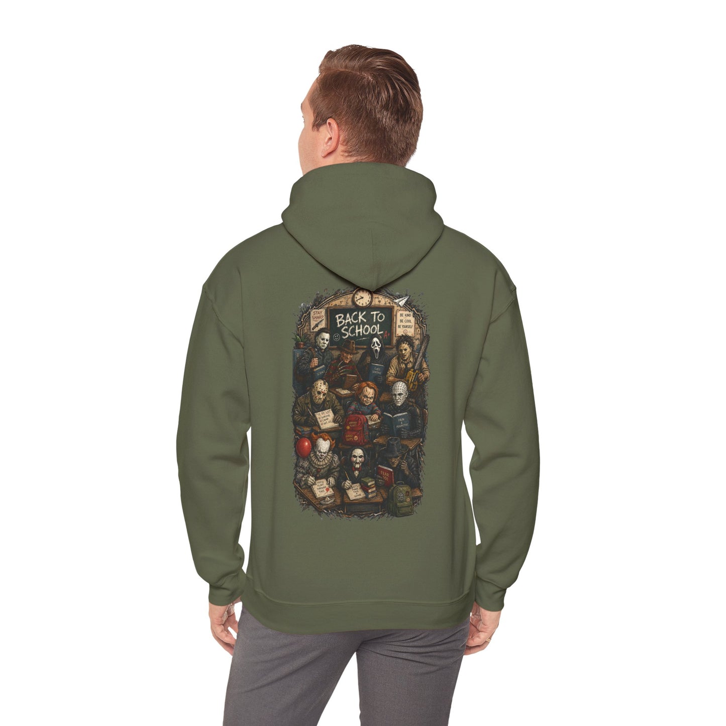 Horror Icons "Back to School" Hoodie — Vintage Movie Villains Graphic Sweatshirt
