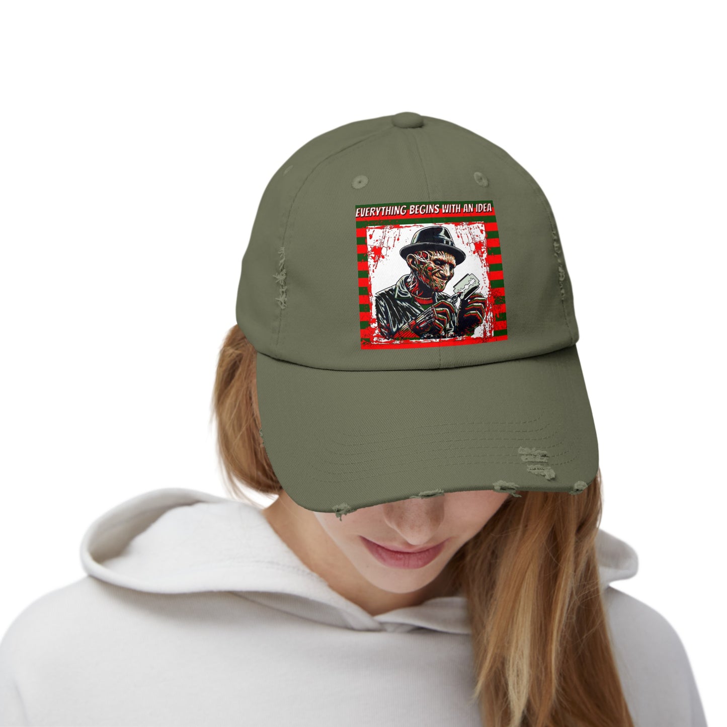 Horrorvational - Everything Begins With An Idea Nightmare Unisex Distressed Cap Elm Street Freddy