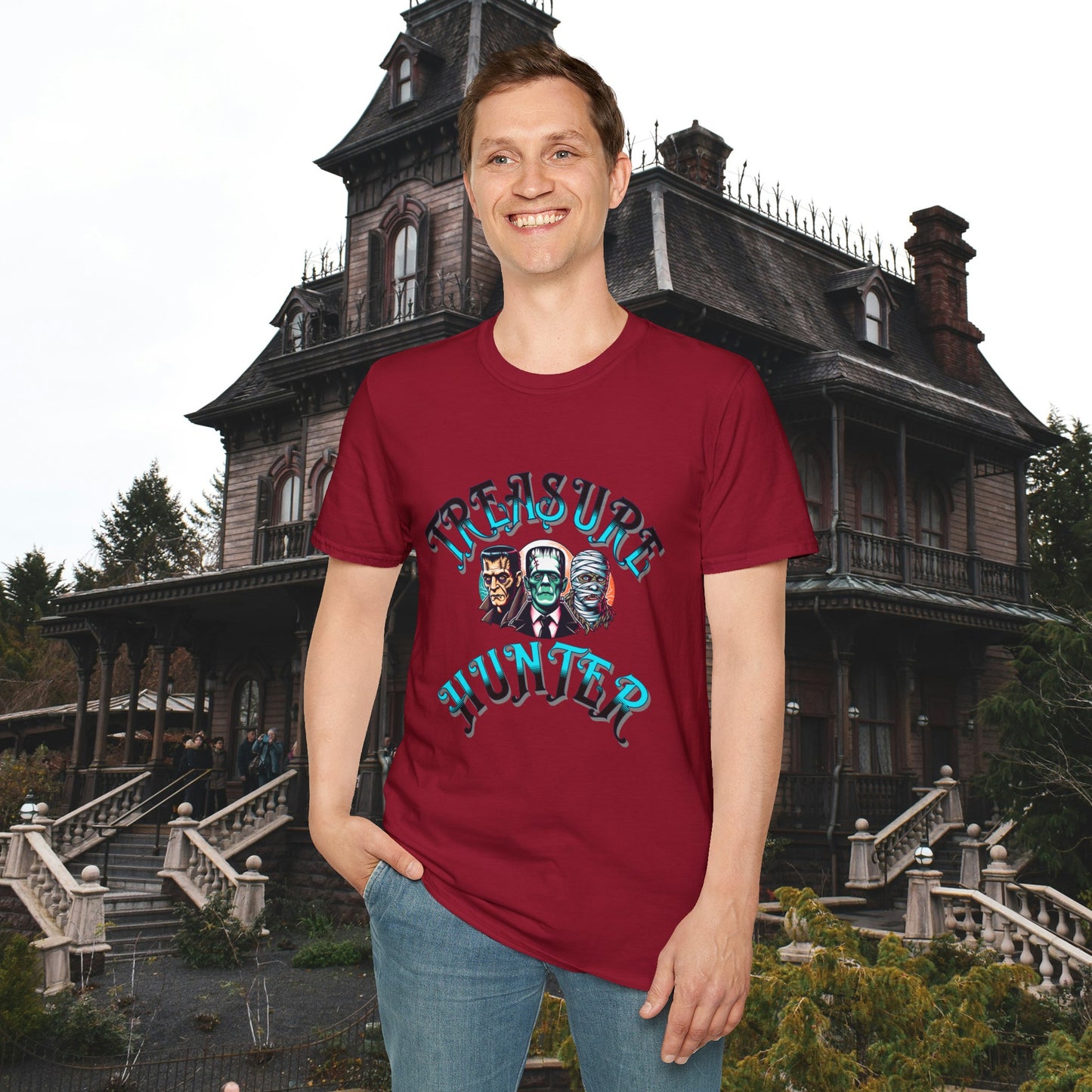 Treasure Hunter Soft Style T-Shirt Horror Collector Dracula, Frankenstein, Mummy, Wolfman style Universal Monsters