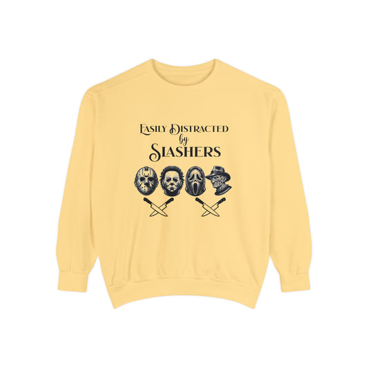 Easily Distracted by Slashers - Jason Michael Freddy Ghostface Horror Sweatshirt Unisex Garment-Dyed Sweatshirt