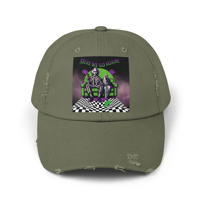 Beetlejuice 2 Inspired Here We Go Again Horror Fun Unisex Distressed Baseball Cap Hat