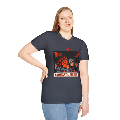 Friends 'Til the End Horror Movie T-Shirt Jason And Chucky Design