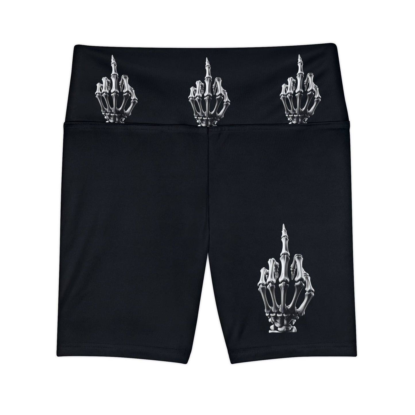 Skeleton Middle Finger Bike Shorts — Women's Gothic Workout Shorts