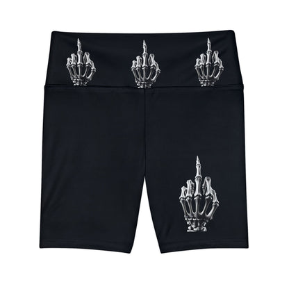 Skeleton Middle Finger Bike Shorts — Women's Gothic Workout Shorts