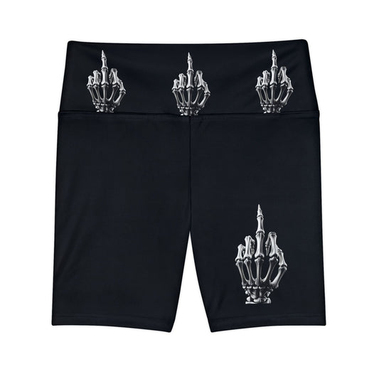 Skeleton Middle Finger Bike Shorts — Women's Gothic Workout Shorts