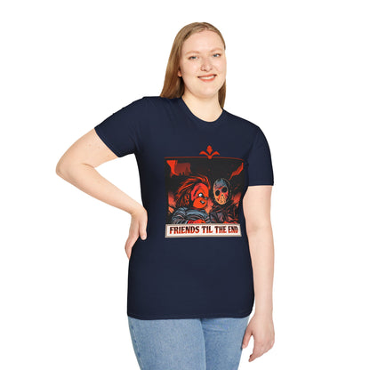 Friends 'Til the End Horror Movie T-Shirt Jason And Chucky Design