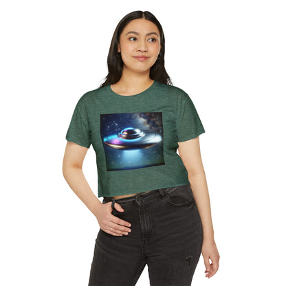 Women's Festival UFO Crop Top - Cosmic Graphic Tee for Music and Art Lovers