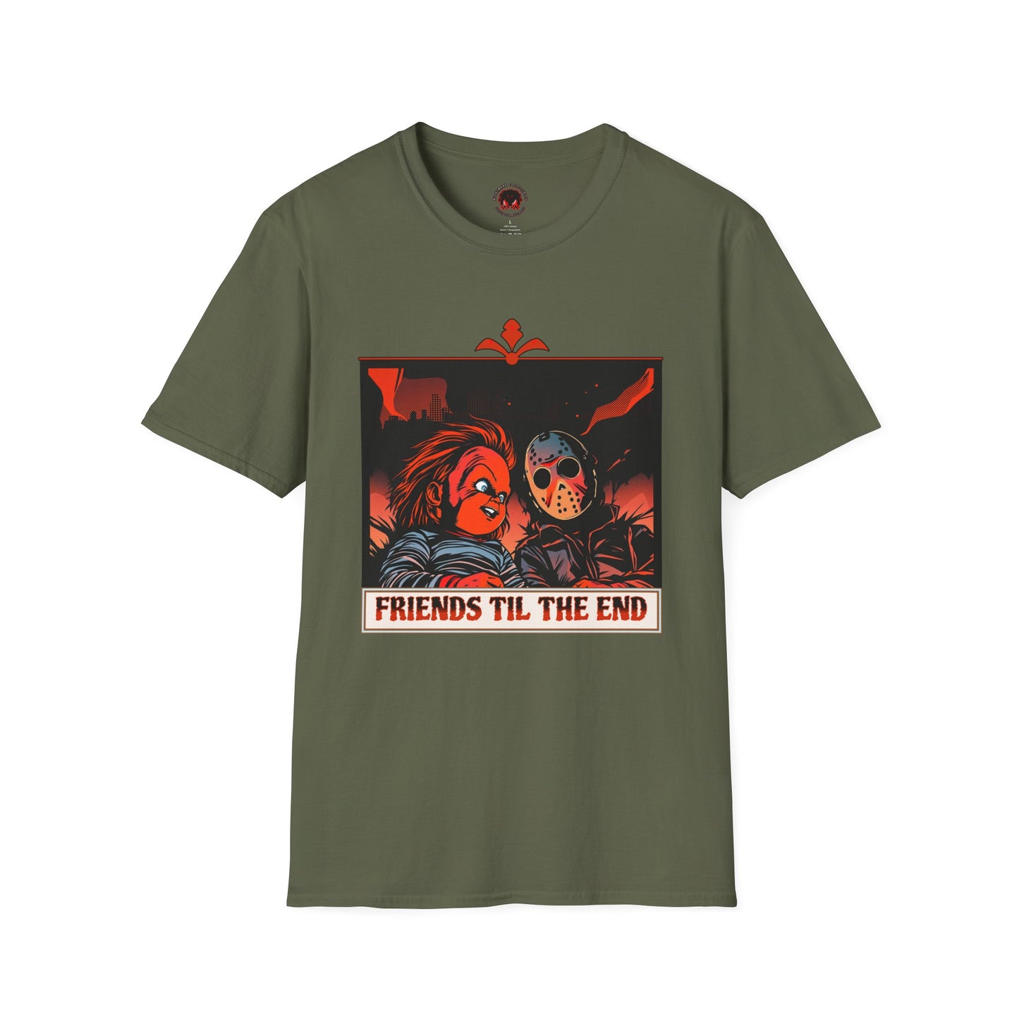 Friends 'Til the End Horror Movie T-Shirt Jason And Chucky Design