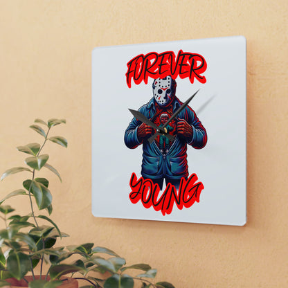 Horrorvational Forever Young Friday Jason Opening His Top to His Young Self Voorhees 13th Horror Fun Acrylic Wall Hanging Clock